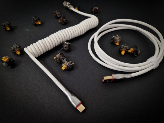 Oxford White Coiled Aviator Cable - USB-C Mechanical Keyboard Wire